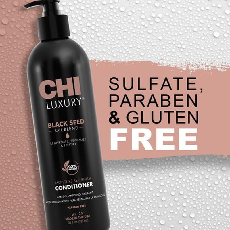 CHI Luxury Black Seed Oil Moisture Replenish Conditioner, Strengthens for Soft Hair, Replenishes Moisture, Sulfate, Paraben & Gluten-Free, 25 Oz