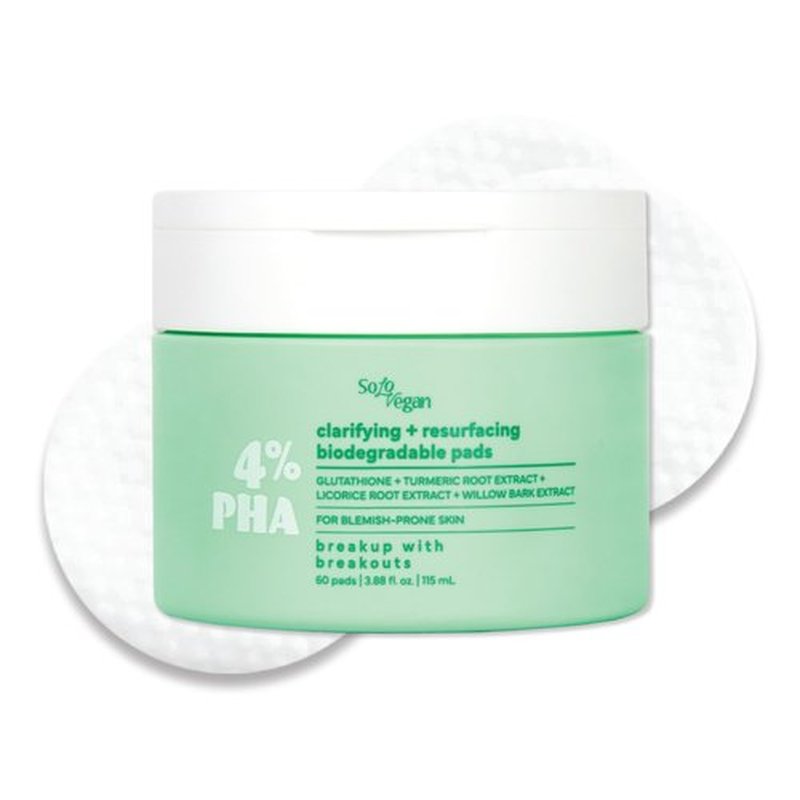 SoloVegan Mild Exfoliating Toner Pads, Serum, Blemish Patch, Cleansing Gel - Korean Skincare (1, PHA Toner Pads)