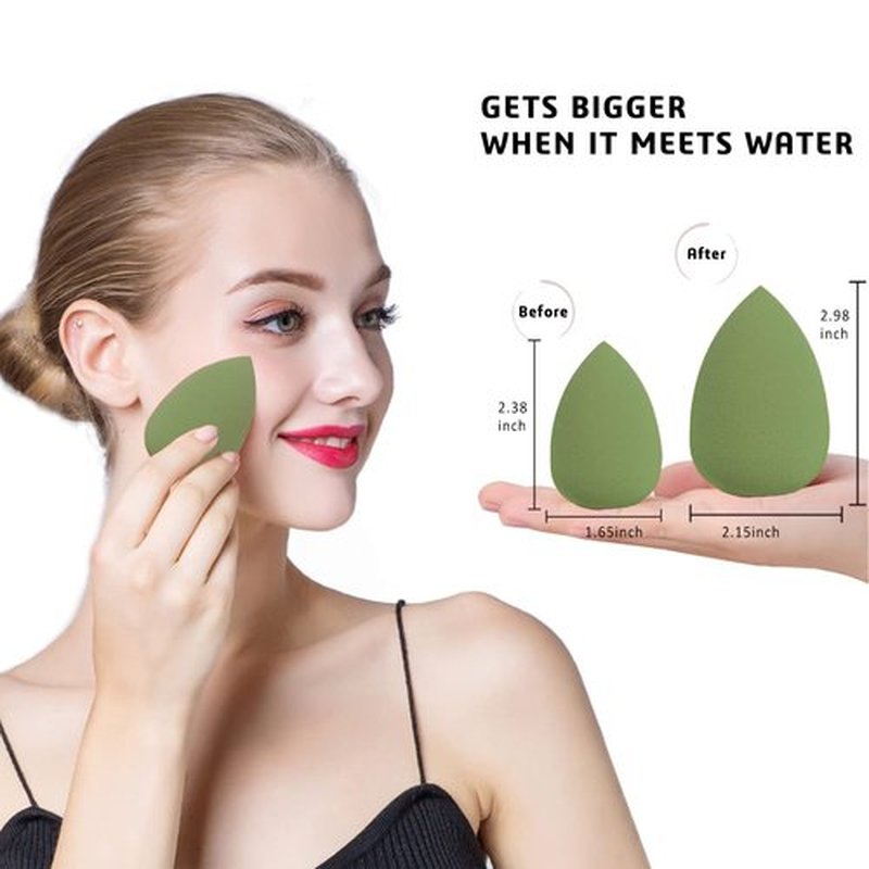 5 Pcs Makeup Sponges Set - 4 Beauty sponges Blending Blenders with 1 Holder and Egg Case, Flawless for Cream, Powder and Liquid (Pink) (Green)