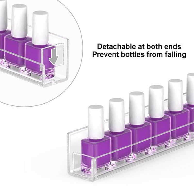 PMMASTO Adhesive Nail Polish Organizer Holder 15 Inch Clear Acrylic Wall Rack Shelf for 60-90 Bottles Nail Polish Display Rack For Nail Room Decor Organizer (6 Pack)