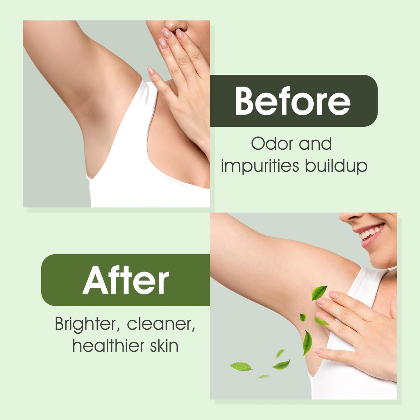 Underarm Detox Soap, 2 Pcs Armpit Detox Soap with Green Tea & Tea Tree, Charcoal & Mint for Eliminating Odor, Exfoliating, Moisturizing , Bar Soaps for Legs, Knee, Feet, Hands Whole Body - 10 oz（280g）