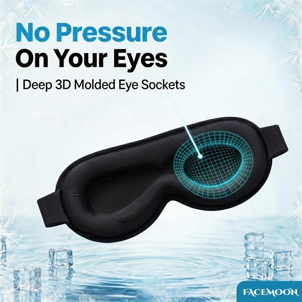 3D Cooling Gel 6oz Weighted Eye Mask for Sleeping & Screen Fatigue Relief, Ice Cold Compress Sleep Mask for Migraines, Headaches & Eye Strain, 100% Blocking Contour Eye Mask for Better Rest, Blue