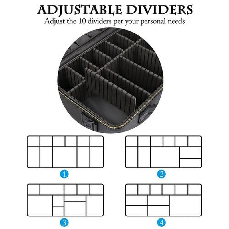 Makeup Case Travel 3 Layers Makeup Train Case Organizer Cosmetic Bag Portable Makeup Storage for Women Bags with Adjustable Dividers and Shoulder Strap for Toiletry Travel Accessories(Black, L)