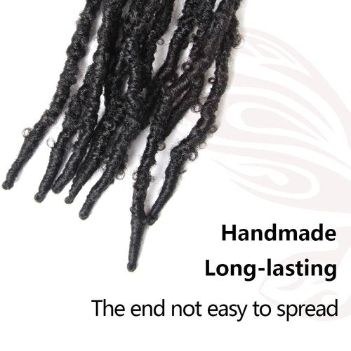 NISEYO NU Short Pre-looped Butterfly Locs Crochet Hair 12 Inch 8 Packs Light Weight & Soft Distressed Locs,1B(Natural Black)