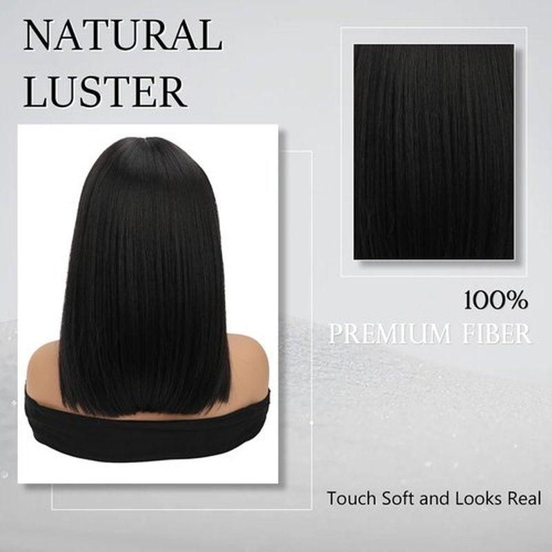 XC CLOUDS Black Bob Wigs Glueless Straight Wigs For Women Synthetic Heat Resistant Fiber Hair long bob wig Middle Part Natural Bob Wigs medium length wigs for women 16inch(Black)
