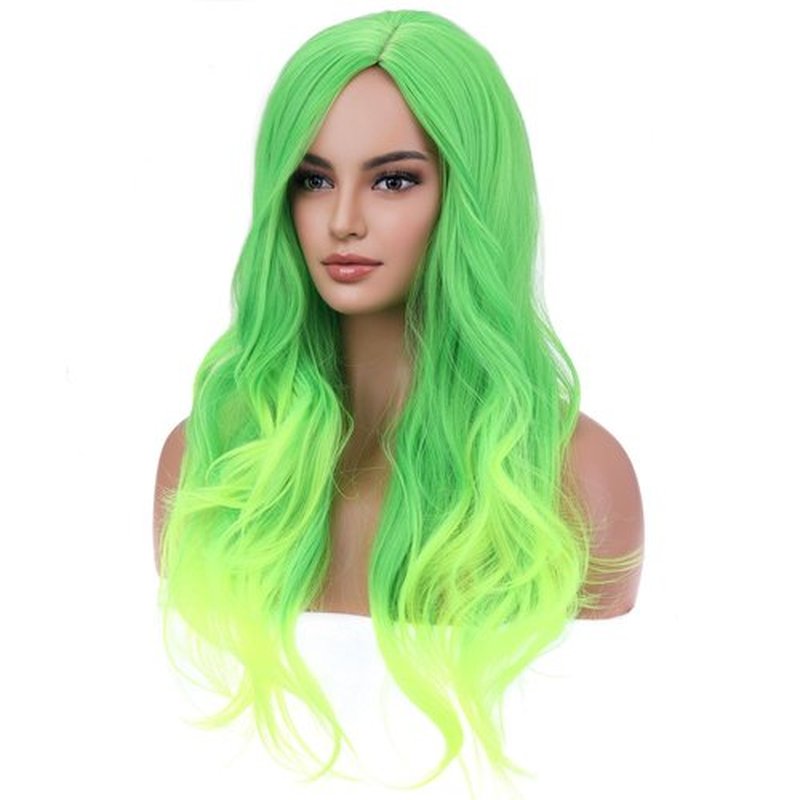 BERON 27 Inches Green Wig Long Curly Wig Neon Green Wigs Charming Full Wigs for Cosplay Girls Party or Daily Use Wig Cap Included