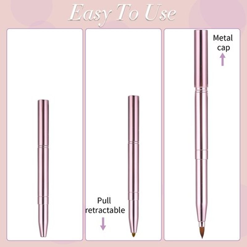 2 Pack Retractable Lip Brush for Lipstick, Double-Ended Lip Makeup Brushes Retractable with Cap Lip Gloss Lipstick Brush Applicator Travel