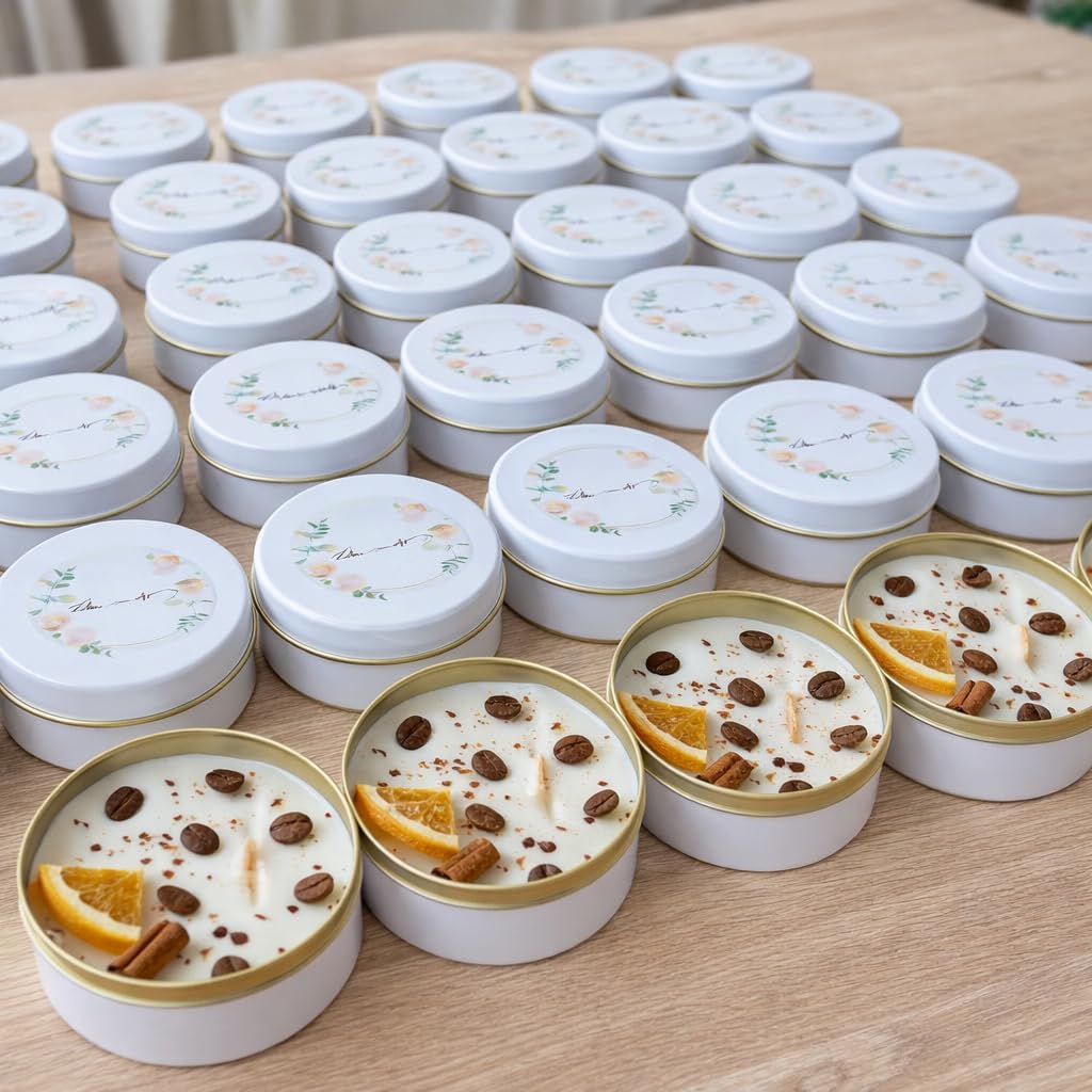 Personalized Coffee Scented Soy Wax Candle Favors with Cinnamon Stick & Dried Orange – Rustic Wedding, Bridal & Baby Shower, Birthday, Christmas Event Gifts (10–200 Bulk Available)