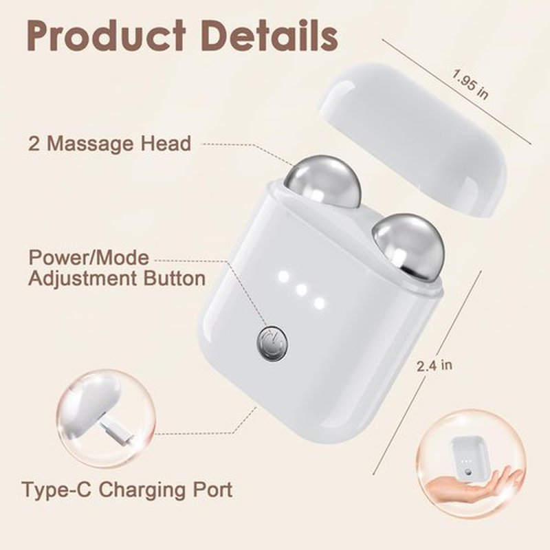 Mini Facial Firming Device, Face and Neck Skincare Device with Vibration Mode, Portable Facial Roller Massager Tool for Man and Woman, White