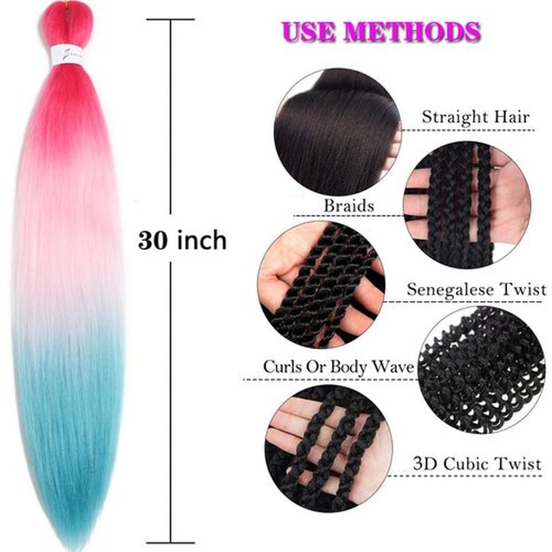 Pre Stretched Braiding Hair Extensions 30 Inch 3 Packs Crochet Twist Braids Hair High Temperature Synthetic Fiber Braid Hair Hot Water Setting（30",Peach Red-Pink-Lake Blue）