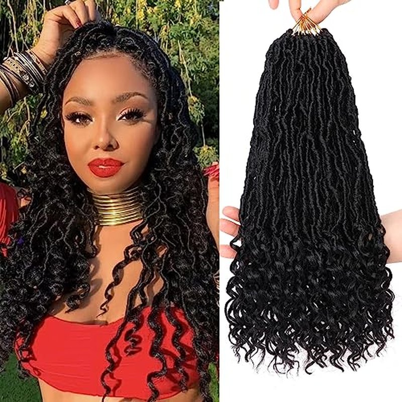 Leeven 30 Inch Ombre Burgundy Goddess Faux Locs Crochet Hair Crochet Soft Locs Hair With Curly Ends 7 Packs Synthetic Bohemian Locs Crochet Braiding Hair for Women TBUG# 12 Strands/Pack