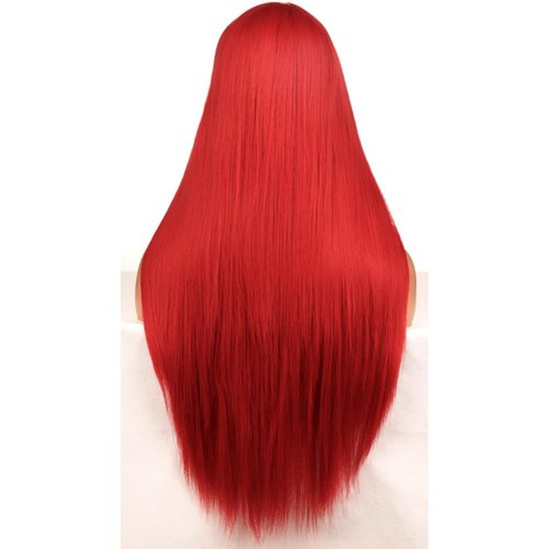 BERON Red Wigs Straight Long Hair Wigs with Bangs Women Fashion Heat Resistant Synthetic Natural Looking Wig for Cosplay Party or Daily Use