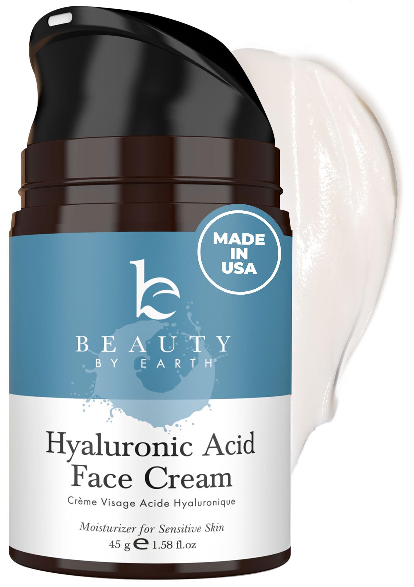 Hyaluronic Acid Moisturizer for Face - USA Made with Organic & Natural Ingredients, Hydrating Anti Aging Face Moisturizer for Dry Skin with Glycerin & Vitamin E, Unscented Anti Wrinkle Cream
