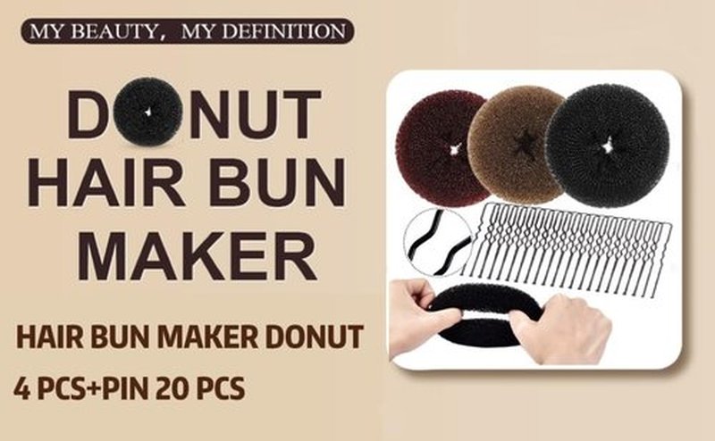 Hair Bun Maker for Kids,4pcs,Hair Bun Accessories for Women - Sock Bun, Ballet Bun with Enhanced Bun Holder, 20pcs Bobby Pins Light Brown