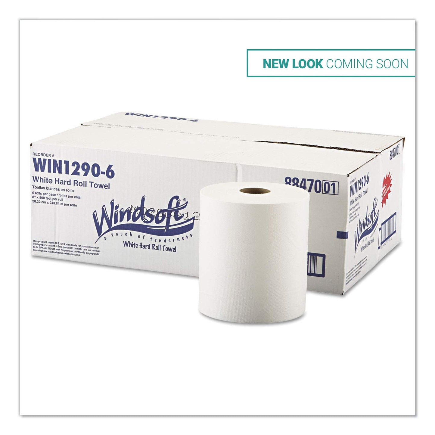 Windsoft Commercial Paper Towels, Hardwound Roll Hand Towels, 6-Pack, 8" x 800ft per Roll, White, Hardwound Towel Dispensers Refill