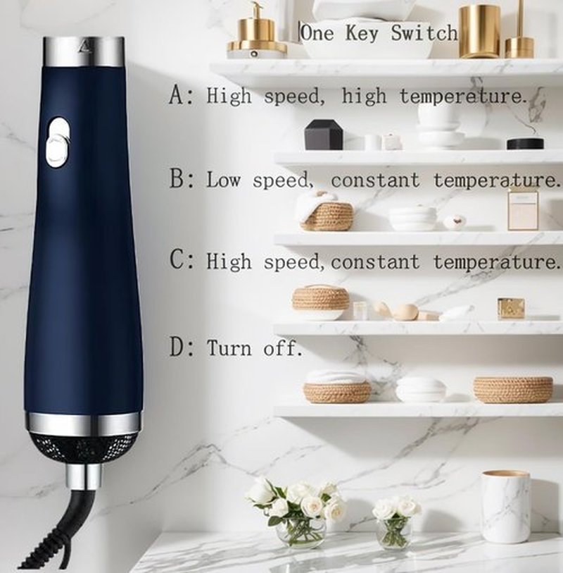 Travel Hair Dryer- 1800W High-Speed Brushless Motor Negative Ionic Blow Dryer for Fast Drying, Low Noise Thermo-Control Hair Dryers with Comb for Salon, Home and Travel (Blue)