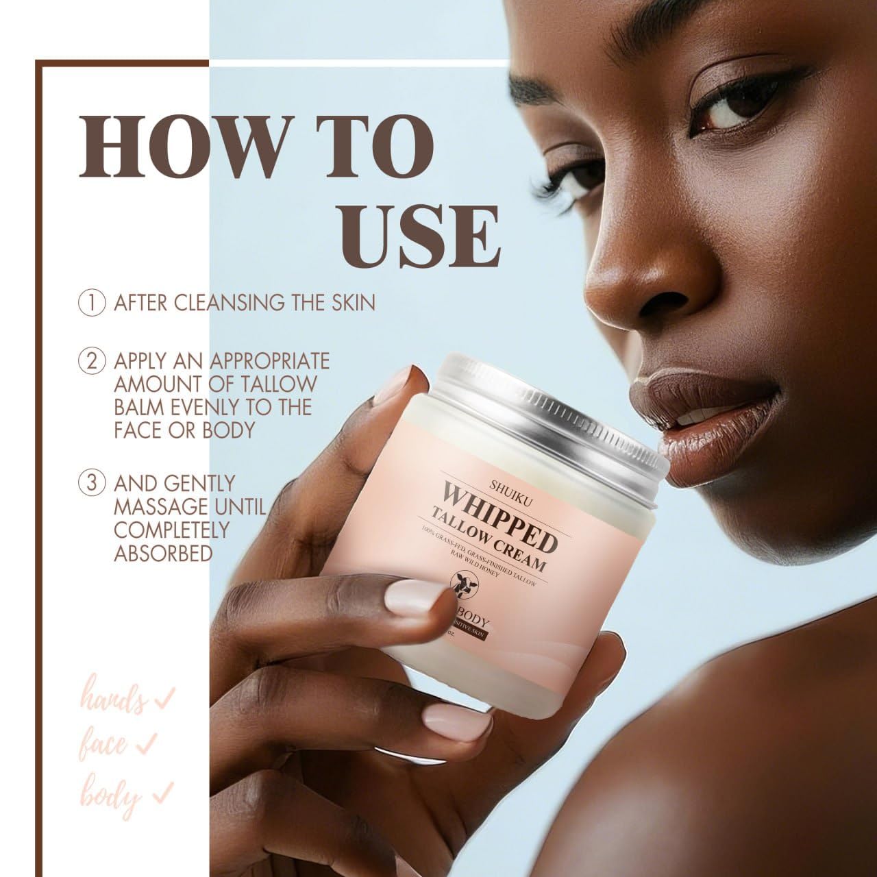 SHUIKU Beef Tallow for Skin – Organic Beef Tallow Balm & Whipped Tallow Moisturizer | Natural Tallow Face & Body Cream, Honey Balm for Nourishing Skincare