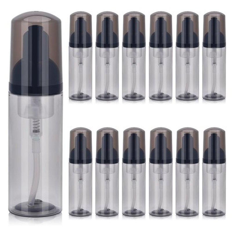 ASEVAT 12 Pcs Empty Foaming Pump Dispenser, 2 oz Refillable Lash Shampoo Bottles with Pump Mini Foam Pump Bottle for Hand Soap, Lash Cleanser(Clear Black)
