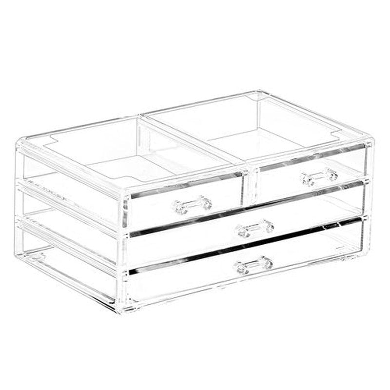 Cq acrylic 1 Pack Clear Acrylic Drawer Organizer Countertop,Stackable 4 Drawers Makeup Storage,Cute cube Make up Organizer for dresser Hair Clip,Beauty Product Desk and Bathroom Organizers and Storage