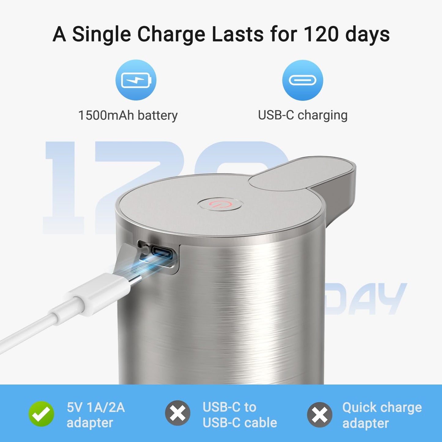 LAOPAO Automatic Foaming Soap Dispenser, Matte Stainless Steel Touchless Soap Dispenser with Self-Clean Mode, 1500mAh Rechargeable USB-C, IPX5 Waterproof Anti-Clogging Foam Pump for Kitchen & Bathroom
