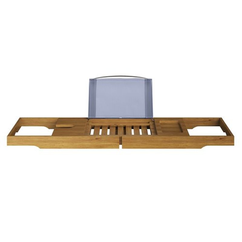 Acacia Bathtub Tray - Natural Wood Tray with Extended Sides, Wine Glass Holder, Book, Phone, or Tablet Rest - for Bath Accessories by Home-Complete