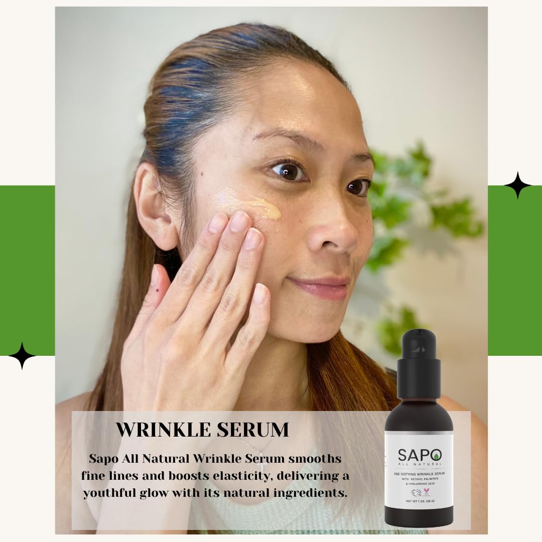 Sapo All Natural Smoothing Face Serum with Bakuchiol, Hyaluronic Acid, Squalane & Retinyl Palmitate, Lightweight Anti-Aging Serum, 1 oz