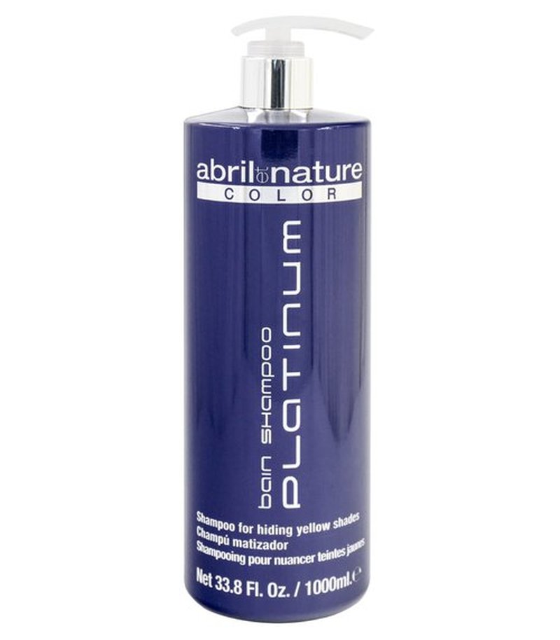 Abril Et Nature Bain Shampoo Platinum - 1000 ml - Purple Toning Shampoo - to Tone Down Grey or Bleached Hair - Eliminates Brassy Yellow Tones-Keratin Hair Treatment