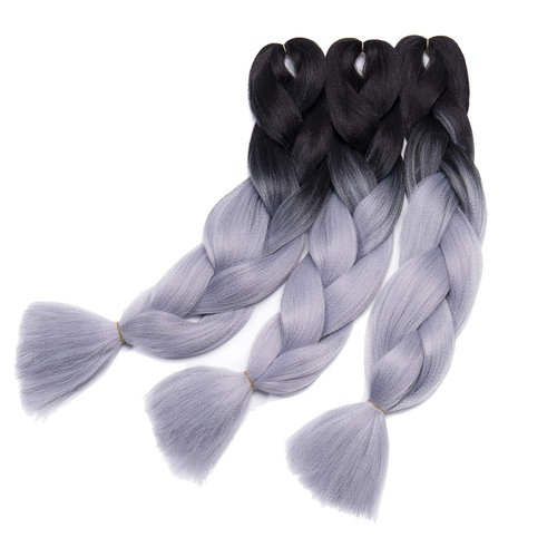 24 Inch Ombre Jumbo Braiding Hair Extensions Jumbo Braid Hair Ombre Long Jumbo Braids For Box Twist Braid Crochet Hair High Temperature Fiber 3 Tone Colored (5 Bundles, Black to Grey)