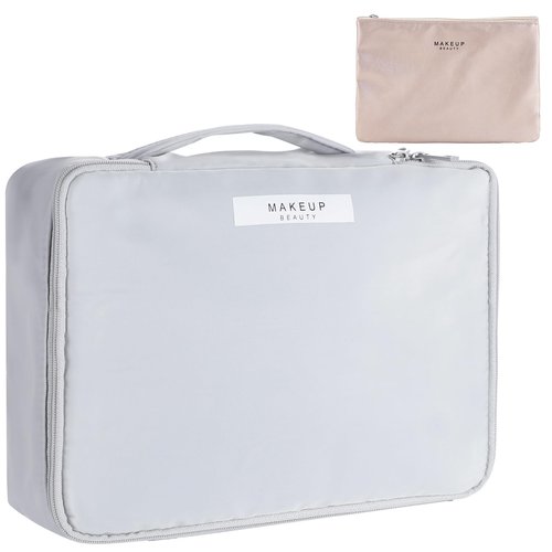 Travel Makeup Bag Cosmetic Bag Makeup Bag Toiletry bag for women and men (Light grey)