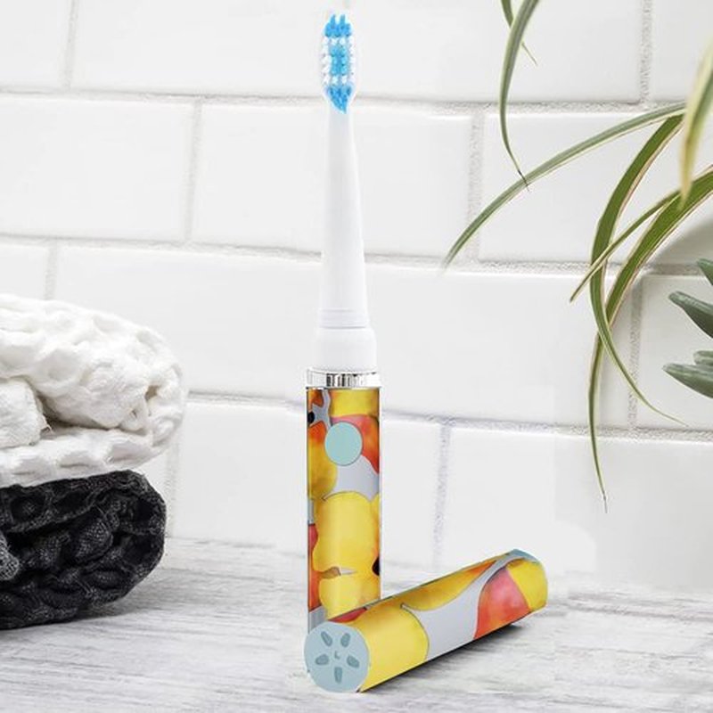 Pop Sonic Electric Toothbrush (Orange Watercolor) - Travel Toothbrushes w/AAA Battery | Kids Electric Toothbrushes with 2 Speed & 15,000-30,000 Strokes/Minute, Dupont Nylon Bristles
