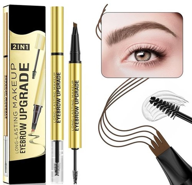 2 PCS Microblading Eyebrow Pencil, 2024 New 2 in 1 Magic Eyebrow Tattoo Pencil 4 Micro-Fork Tip, Long-lasting Waterproof Fine Stroke Magic Eyebrow Pencil for Natural Makeup (Dark Brown)