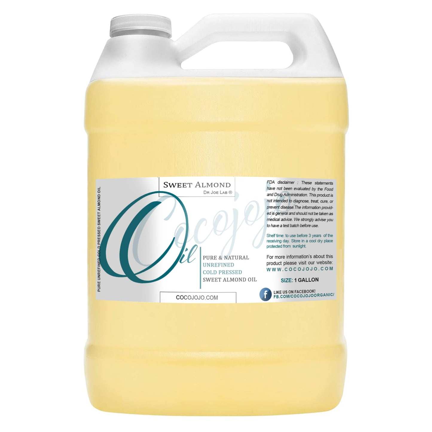 Sweet Almond Oil 1 Gallon 100% Pure Natural Cold Pressed Unrefined Extra Virgin 128 fl oz - for Hair Skin Body Nail and Beard Carrier Oil for Essential Oils - Moisturizing, Hydrating, & Nourishing