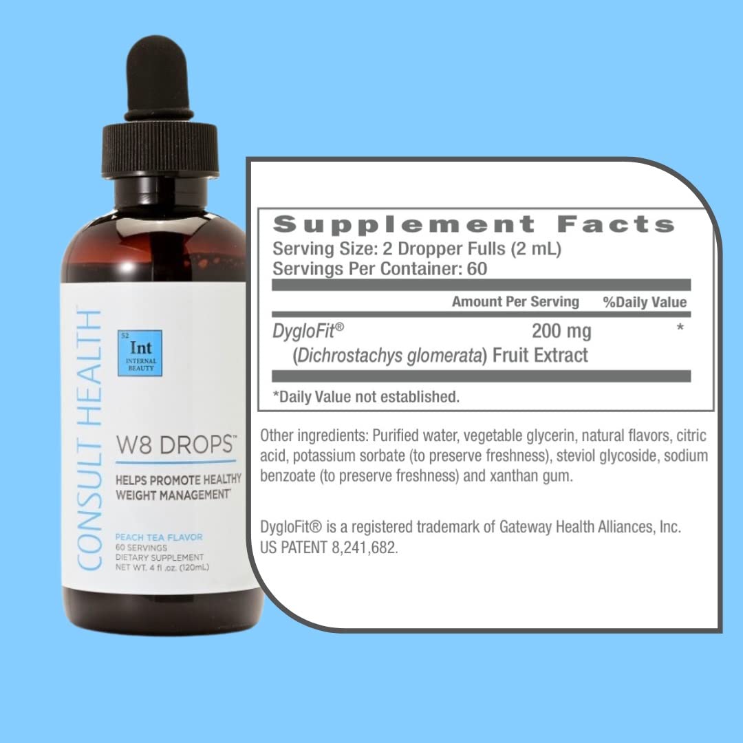 Consult Health W8 Drops -Doctor Formulated Liquid Weight Loss Supplement with DygloFit- Supports Appetite Control, Metabolism & Hormone Balance - Natural Antioxidant Protection-2 Droppers Twice Daily