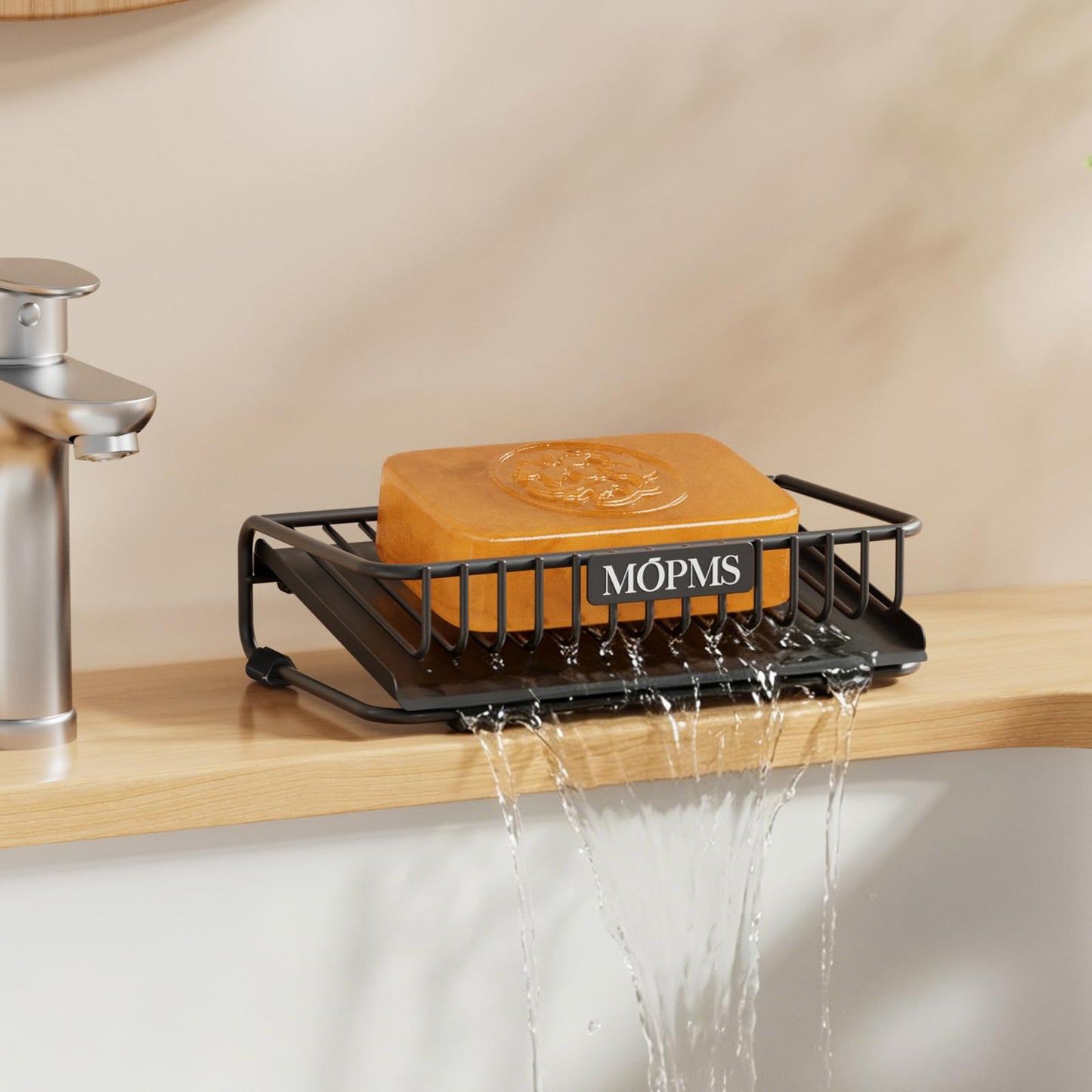 Self Draining Soap Dish, Carbon Steel Bar Soap Holder for Shower, Waterfall Design Soap Saver for Bathroom, Kitchen Sink and Countertop