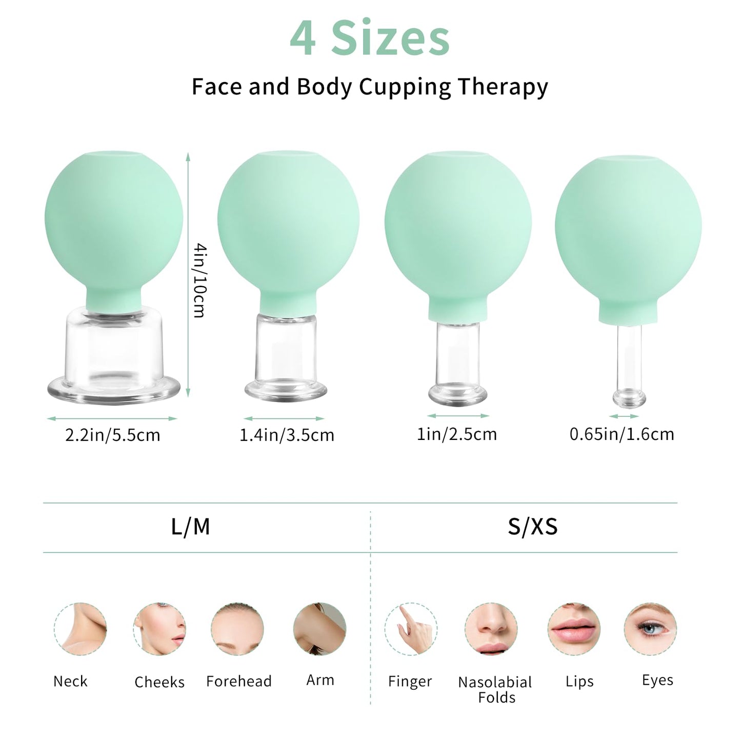 Meifuly Facial Cupping Set, 4 PCS Silicone Vacuum Suction Face Massage Cups, Skin Tightening Kit for Eyes, Face and Body (Green)