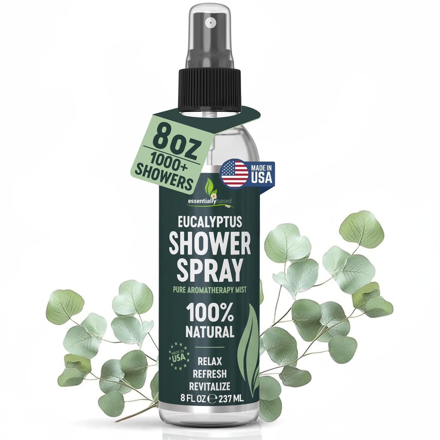 Pure Eucalyptus Shower Spray Big (8oz) - 100% Pure and Organic Oil - Eucalyptus Spray for Shower, Sauna and Spa - Steam Room Oil - Made in USA - Big (8oz)