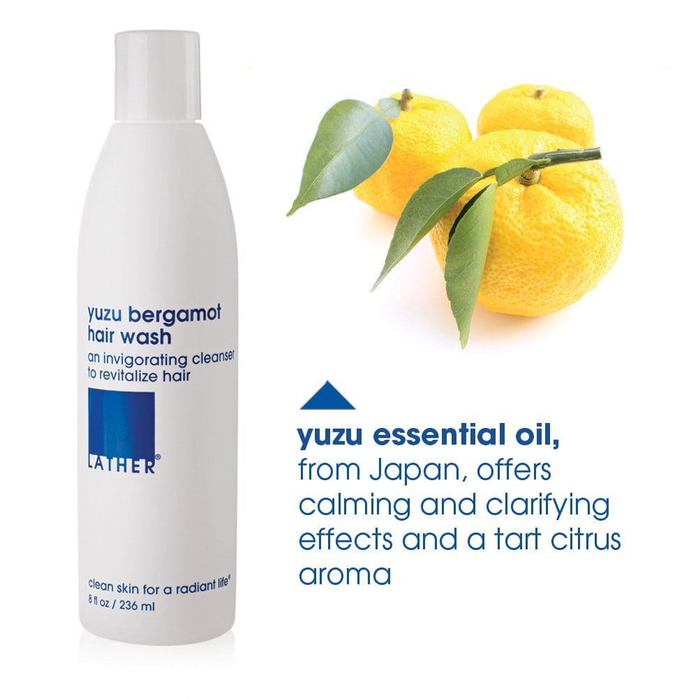 LATHER - Yuzu Bergamot Hair Wash, 8 fl oz - Daily Shampoo & Cleanser - Revitalize Hair - Yuzu, Orange Bergamot, Citrus - Sensitive Skin Safe - Hotel Approved - Vegan, Cruelty Free - Beauty & Hair Care