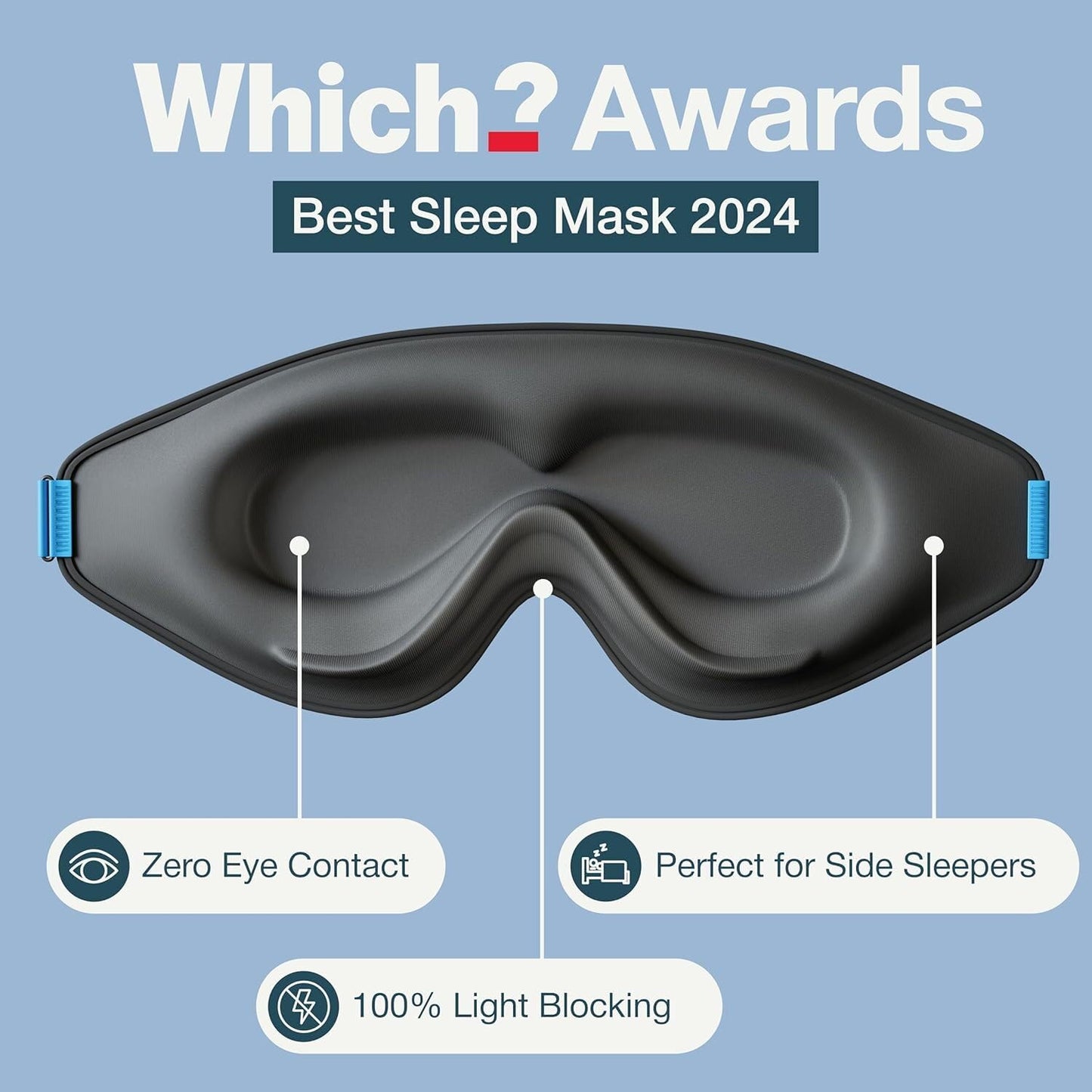 MyHalos® Sleep Mask – 3D Blackout Eye Mask for Women & Men, Side Sleepers, Zero Pressure Memory Foam Eyelash Friendly, Breathable,Award-Winning Sleep Aid for Travel (Black, 1 Count (Pack of 1)