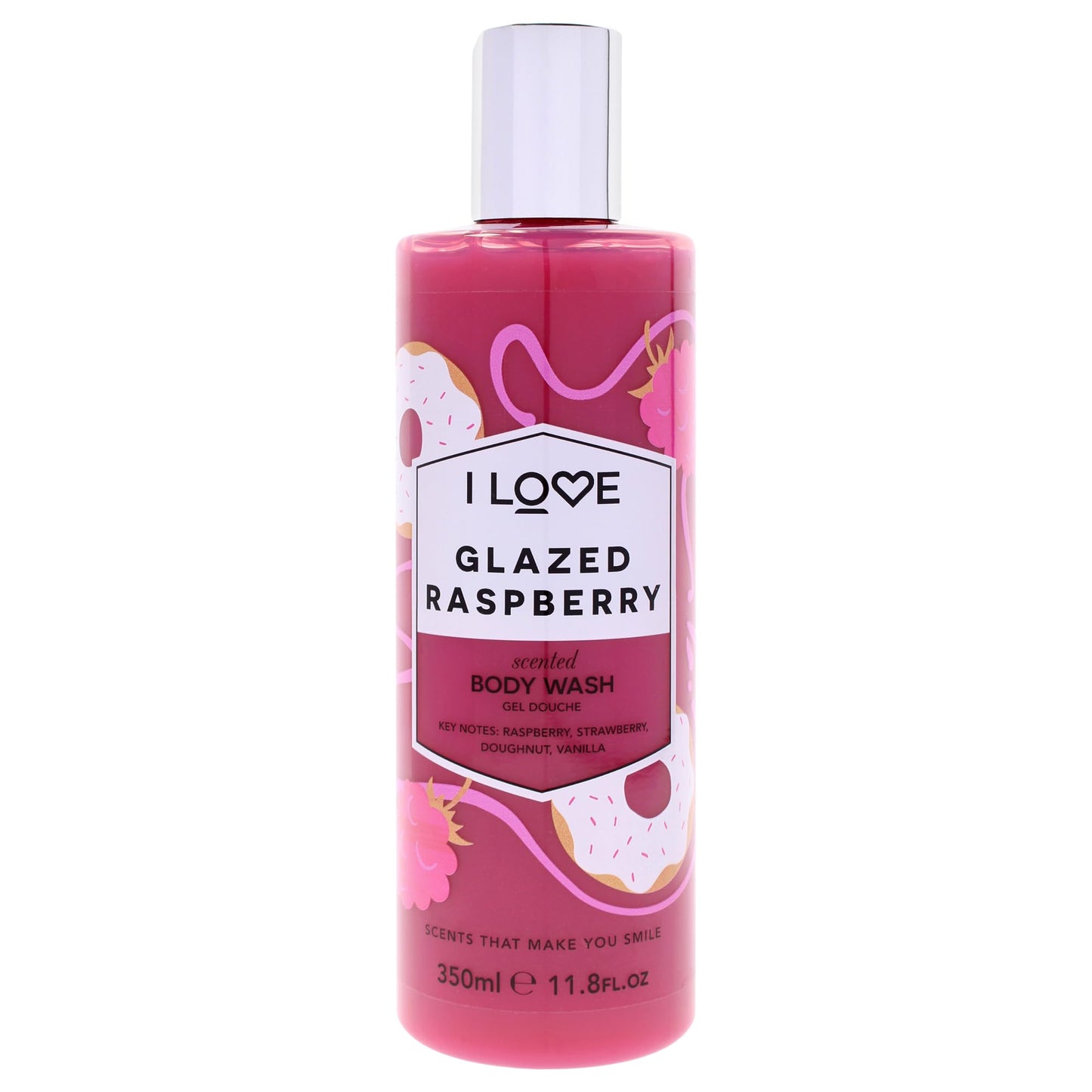 I LOVE Glazed Raspberry Scented Body Wash - Moisturizing Body Wash and Foaming Bubble Bath - Raspberry, Strawberry, and Vanilla Fragrance - 11.8 Ounces