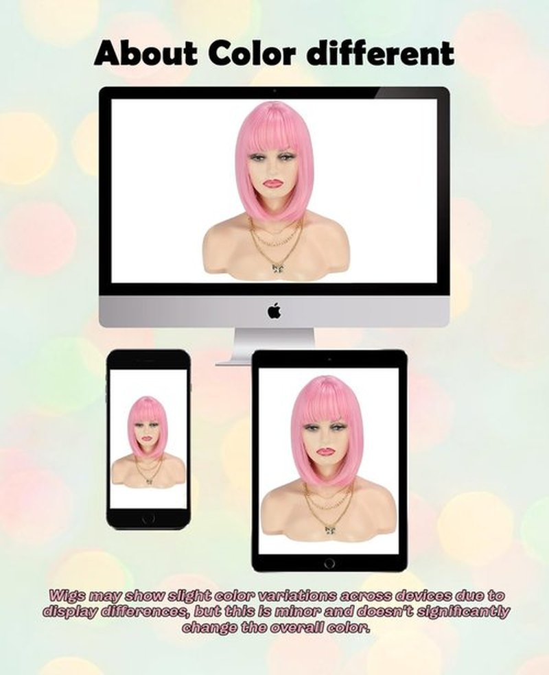 MaxlaceWig Pink Bob Wig with Bangs for Women, 12 Inch Straight Short Synthetic Pink Bob Wigs, Natural Looking Heat Resistant Fiber Bob Wig, Costume Halloween Wigs for Women