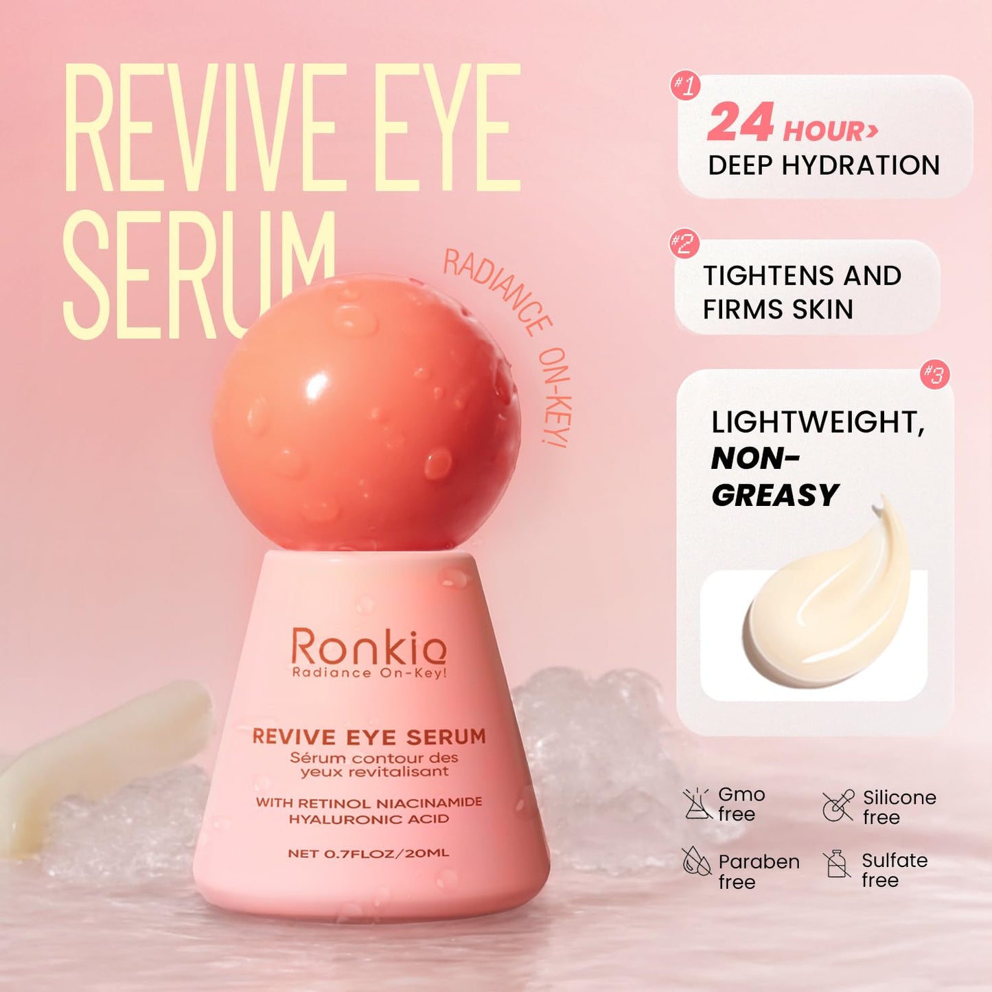 RONKIE Eye Cream for Dark Circles: Under Eye Cream with Retinol Caffeine - Reduces Under Eye Bags and Fine Lines