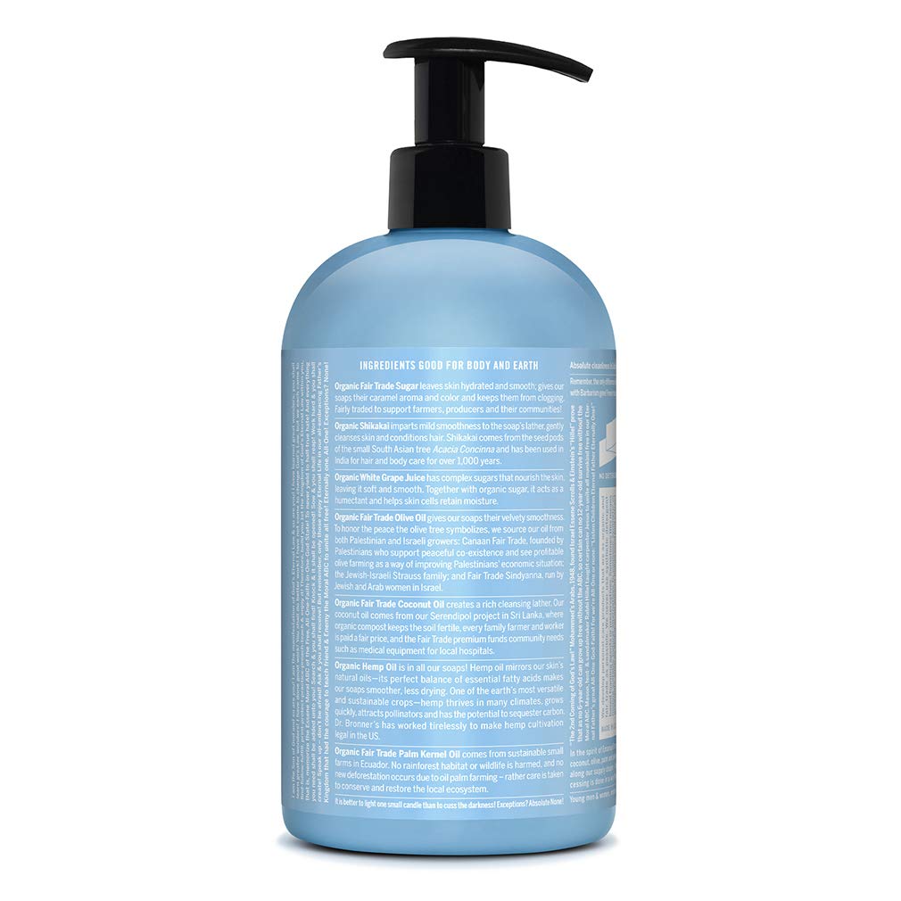 Dr. Bronner's Organic Sugar Soap (Baby Unscented, 24 Ounce) - Made with Regenerative Certified Organic Oils, Sugar & Shikakai Powder, 4-in-1 Use: Hands, Body, Face and Hair- Liquid Soap, Nourishes