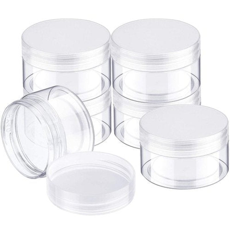 6 Pack Clear Container with Lids Small Plastic Pot Jars Wide Mouth Round Leak Proof Plastic Container Jars with Lid for Travel Storage, Eye Shadow, Nails, Paint, Jewelry (4 oz, Clear)