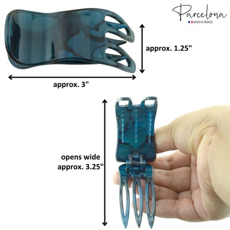 Parcelona French Simply Bear Paw Medium 3” Celluloid Acetate Non Slip Side Slide In Jaw Yoga for Fine Hair Fashion Durable Styling Women Hair Accessories, Made in France (Pickled Blue)