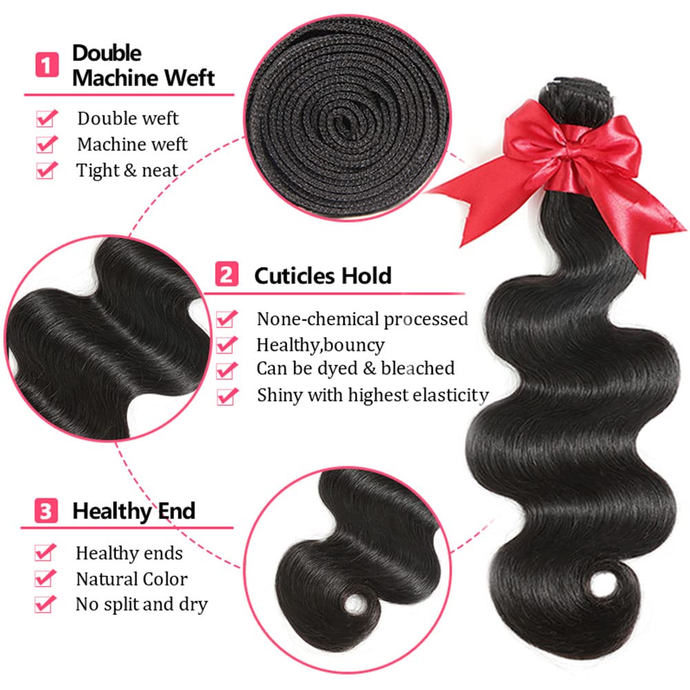 10A Brazilian Body Wave Bundles 32 32 32 Inch Human Hair Bundles 100% Unprocessed Virgin Hair Body Wave 3 Bundles Human Hair Weave Bundles Deals 1B Natural Black