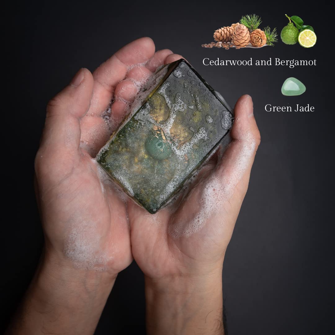 Earth & Home Rock Soap Gift Set of 2- Mothers Day Gift- Decorative Scented Gemstone Soap with Crystals (Jade & Black Obsidian) Inside- with Natural Ingredients & Essential Oil