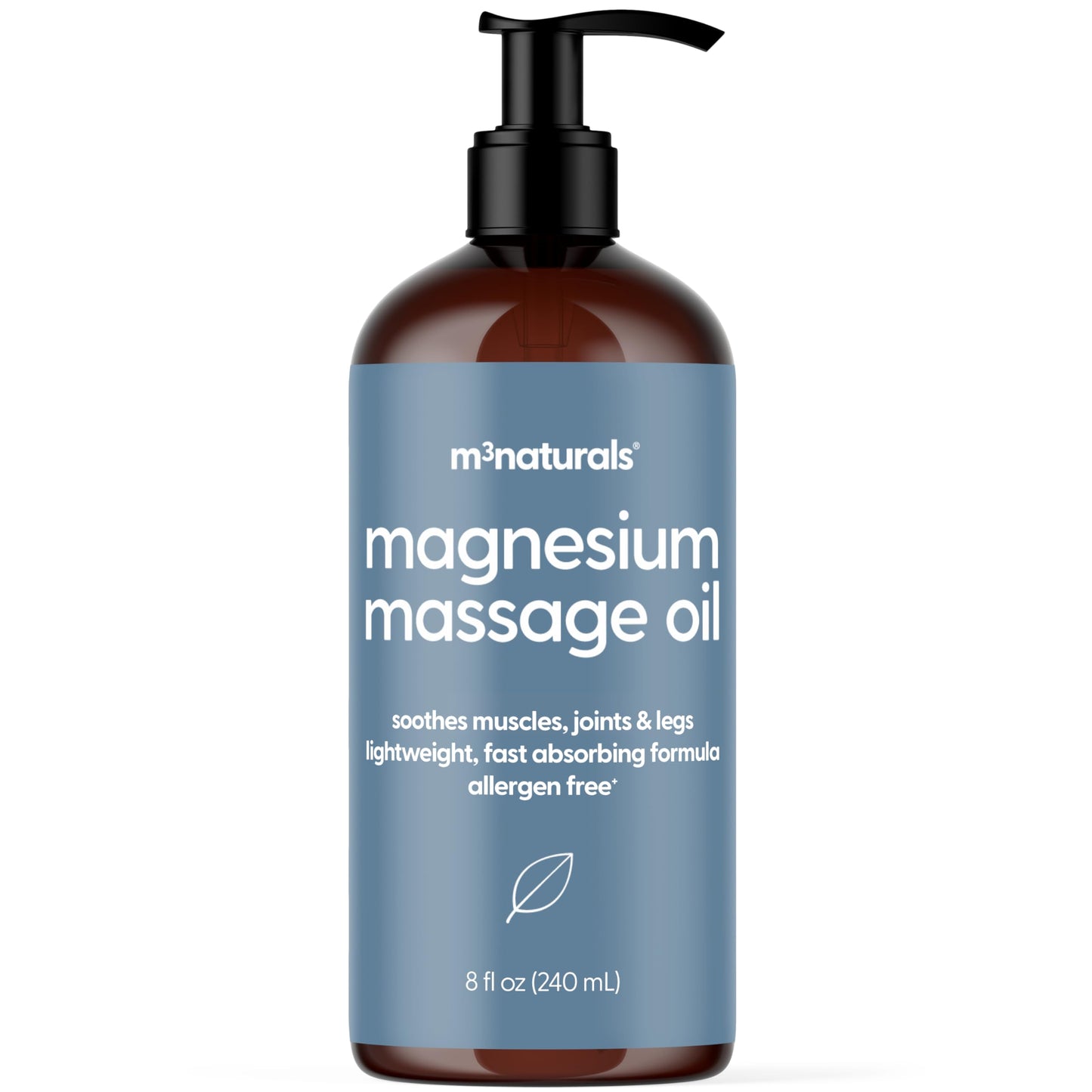 Magnesium Massage Oil for Sore Muscles, Feet, Joints and Leg Cramps, Helps with Sleeping and Post-Workout Recovery, for Sensitive Skin, 8 fl oz by M3
