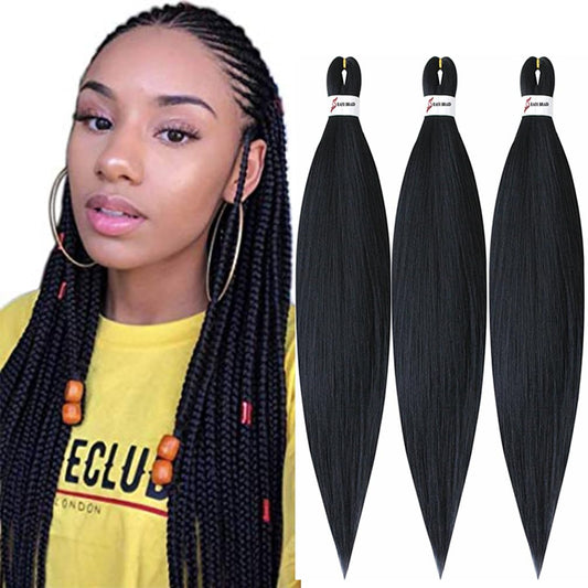 BALINGHAIR Pre Stretched Braiding Hair 20 inch Flame Retardant Synthetic Fiber Braids Hair Extensions Deep Black(1#-3Pcs)