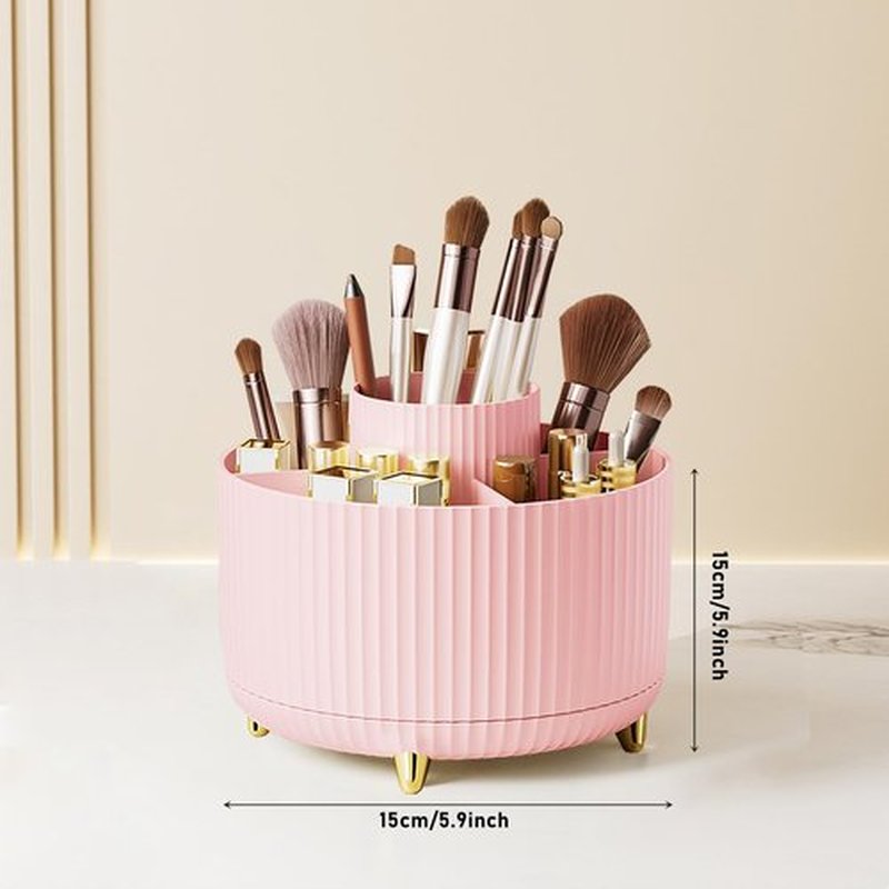 Diesisa Makeup Brush Holder Organizer,360° Rotating Makeup Brush Organizer,5 Slot Make up Brushes Cup for Cosmetics, Nail Polish, Art Supply, Bathroom Vanity Desktop Organizer - Pink