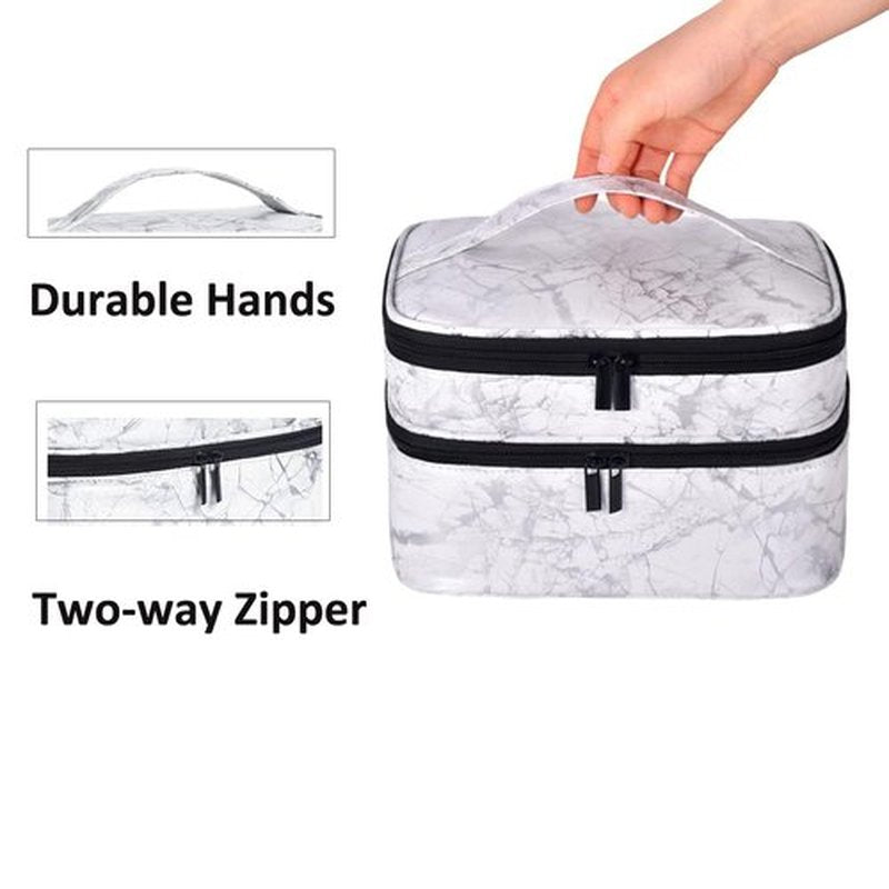 LYFFXYH Nail Polish Carrying Case -Holds 30 bottles(15ml-0.5fl.oz)，Nail Polish Bag organizer, Double-layer Storage Bag for Nail Polish and Manicure Set, Cosmetic Travel Cases(White)